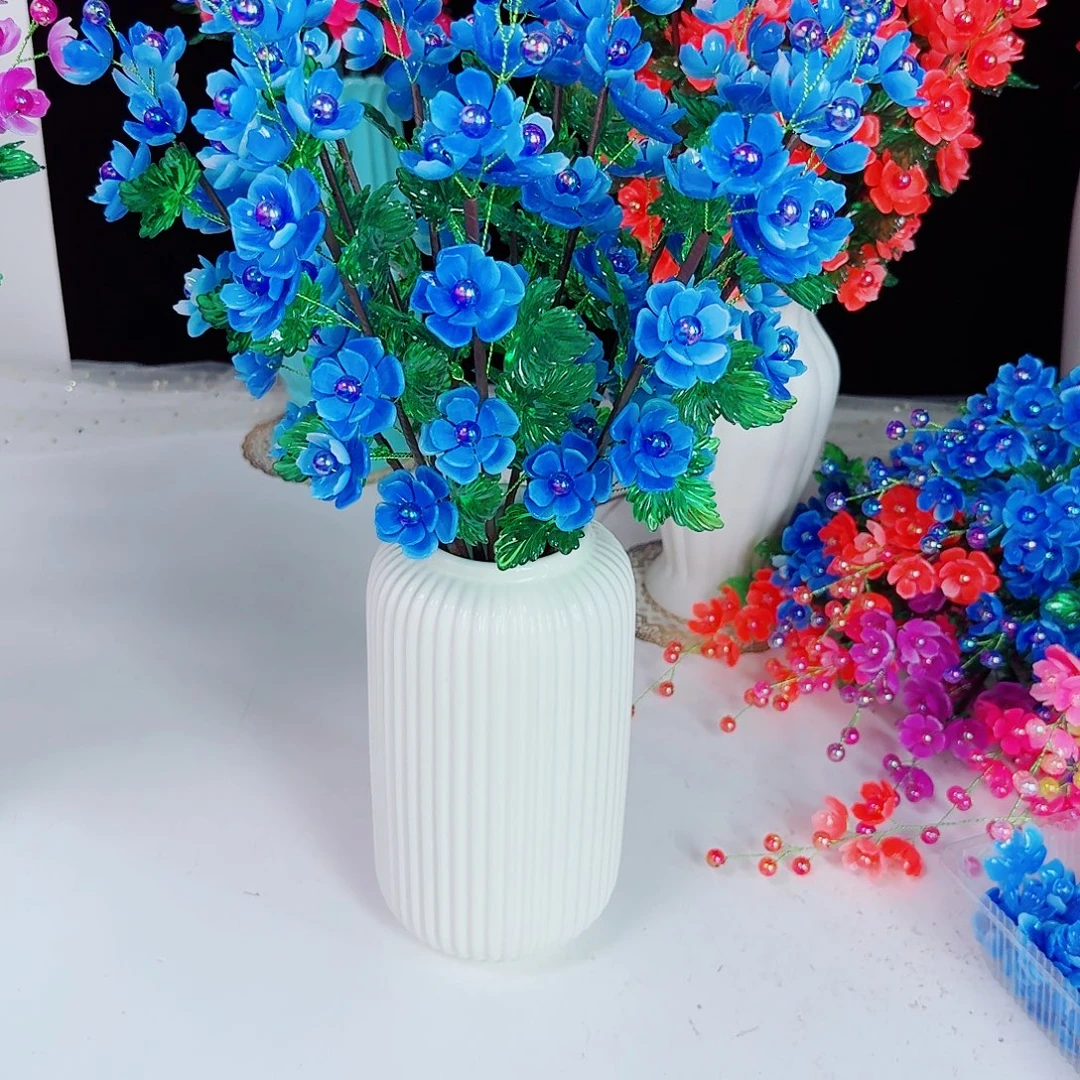 陶瓷木槿花宝蓝色成品带花瓶