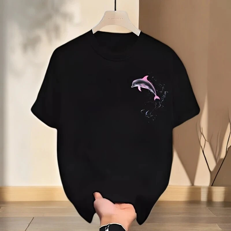 仓石一树2025夏季潮牌短袖t恤男士宽松半袖海豚个性印花情侣上衣