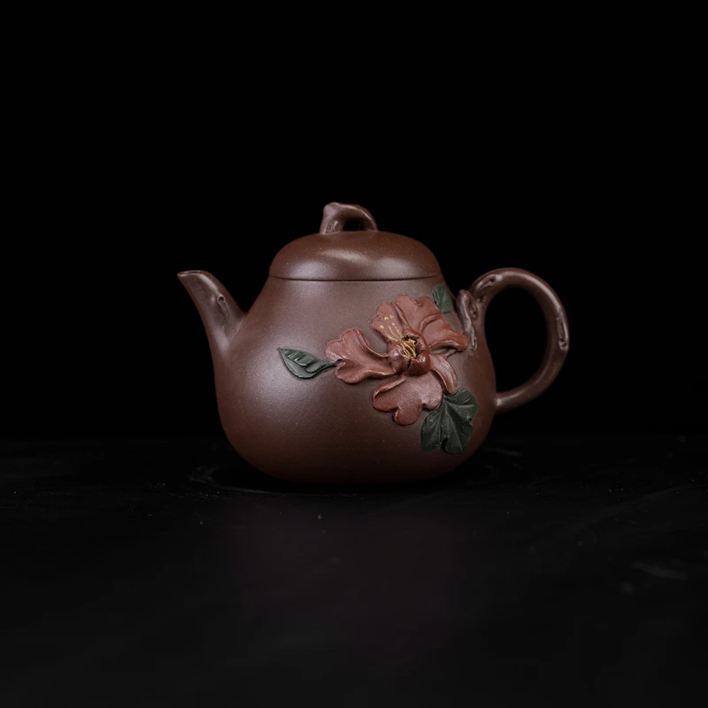 【牡丹梨形】 原矿深井底槽清 150cc 手工制作 内推孔 紫砂壶