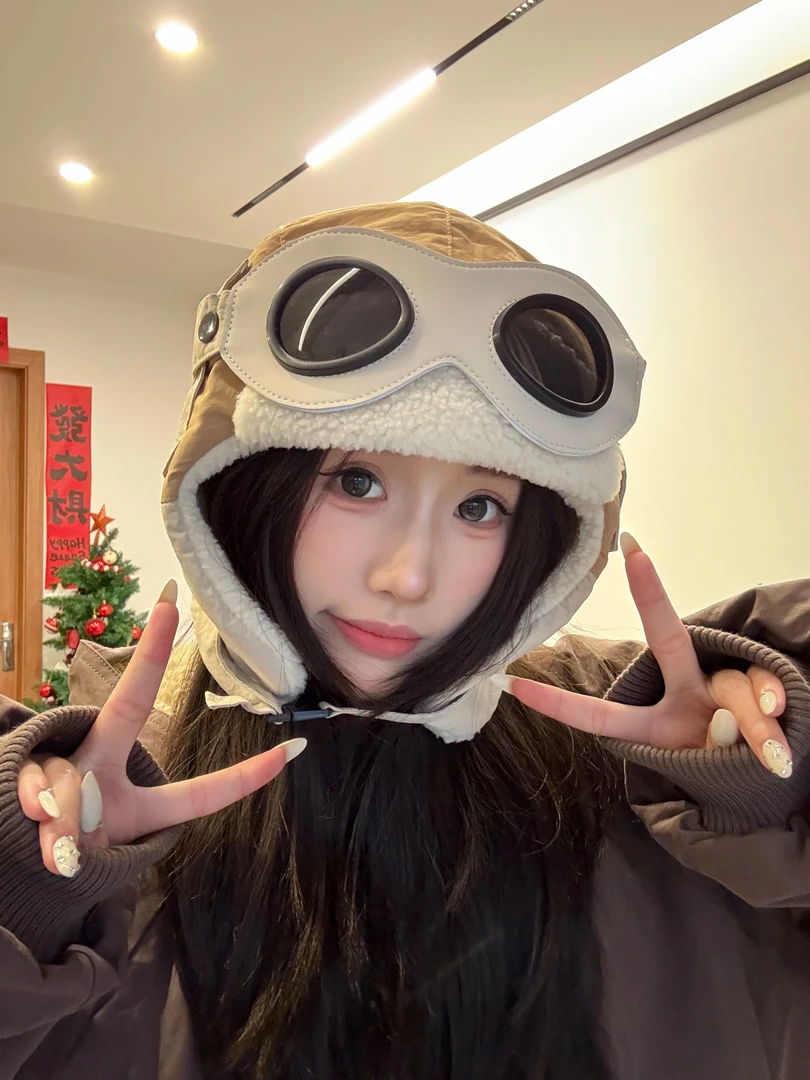 可爱飞行员帽子女秋冬护耳防风帽雷锋帽大头围显脸小防寒保暖