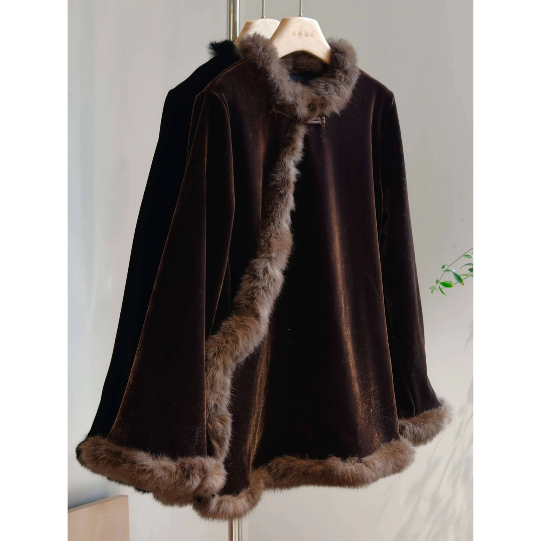 国风新中式丝绒上衣女宽松真图毛衬衫立改良唐装加绒高端斜襟禅意