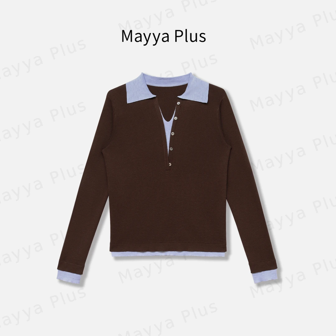 【调色盘】Mayya Plus麦芽定制秋季假两件Polo领针织上衣32536633