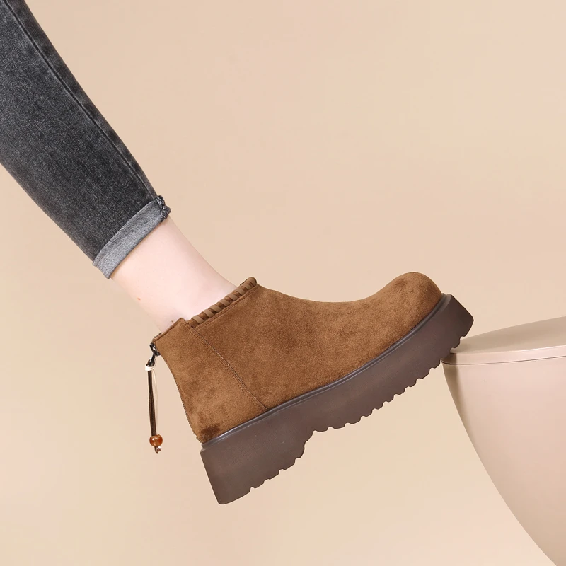 复古反绒皮厚底马丁靴女2025新款秋冬加绒英伦风百搭绒面勃肯短靴