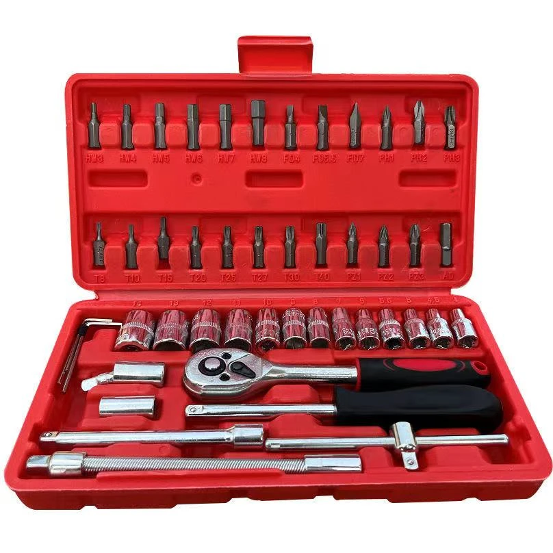 红盒绿盒黑盒颜色随机家用46件套小飞棘轮扳手六角套筒组合套装