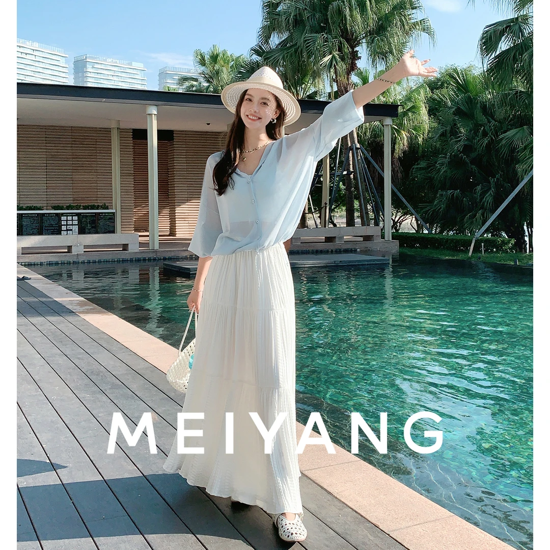 A美洋MEIYANG【商场同款】 云片针织开衫  朦胧微透连帽上衣