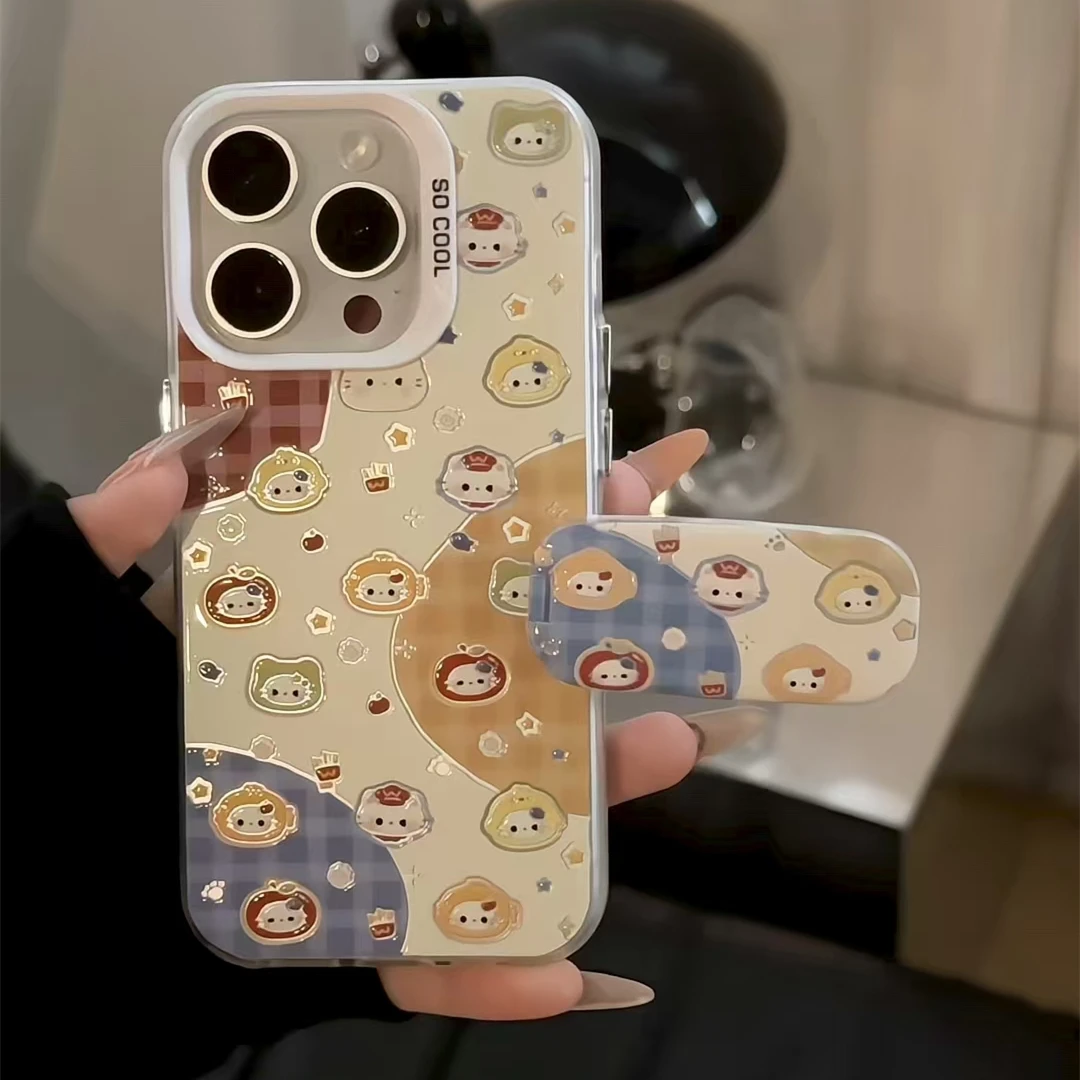 磨砂彩银满屏头套猫咪ins手机壳适用苹果16华为p70oppo小米15vivo