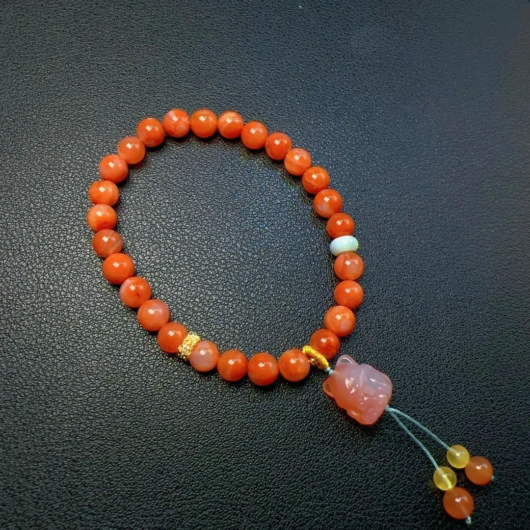 天然南红串珠手串狐狸貔貅款