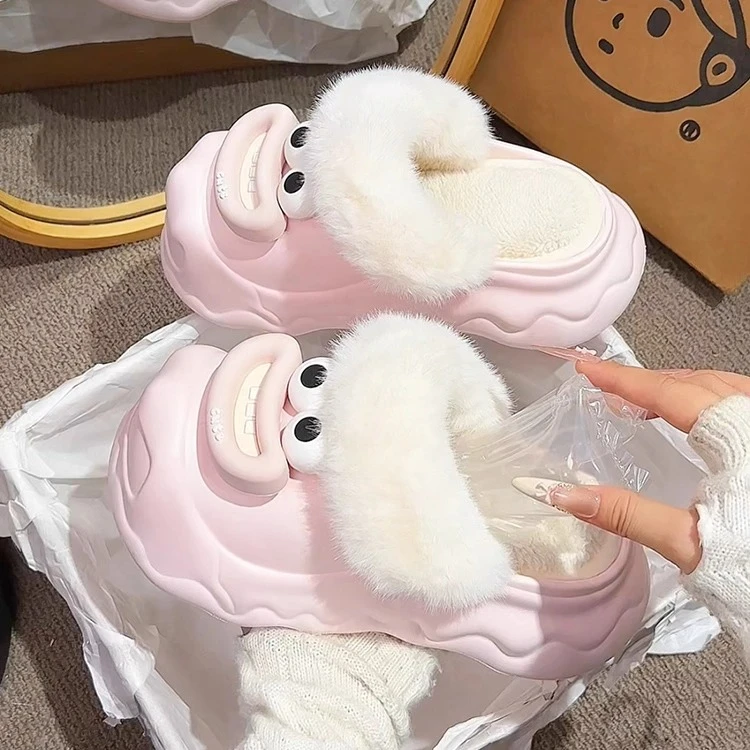 厚底半拖鞋子女2025新款爆款毛毛拖鞋女外穿秋冬增高毛绒包头棉拖