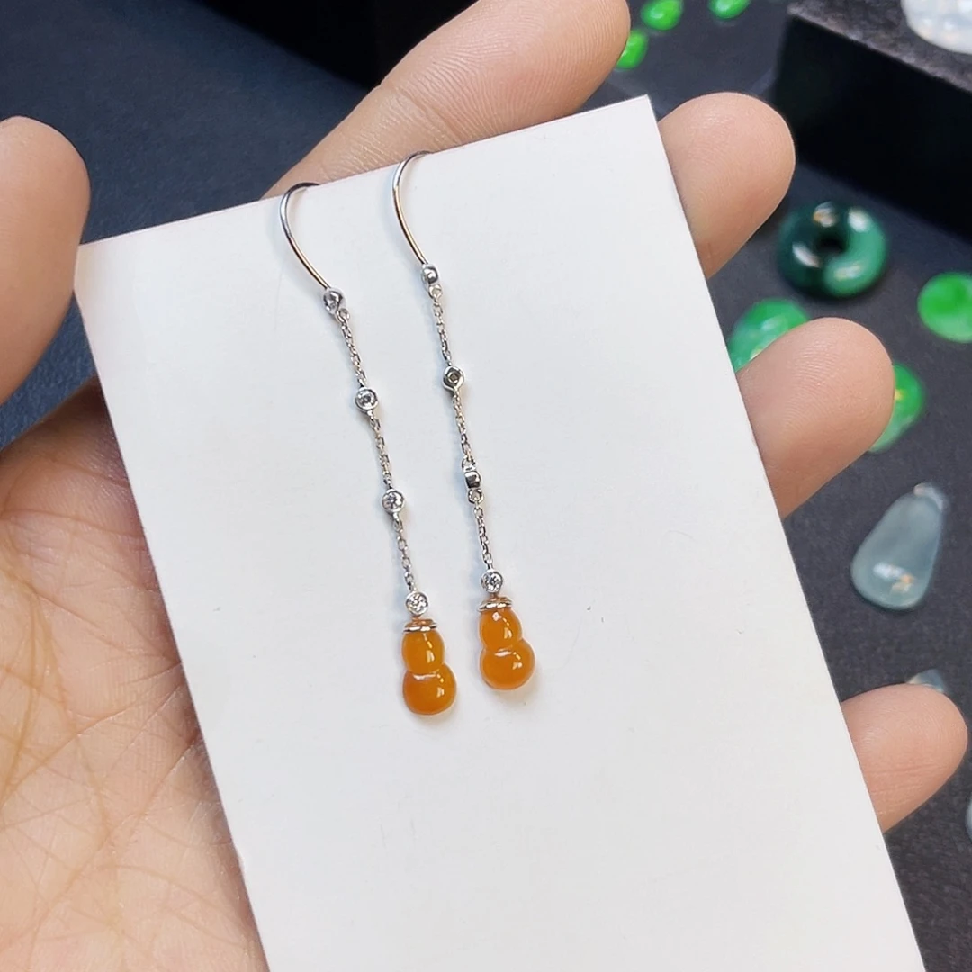 翡翠18K金镶嵌耳饰丑****特ZJ00218K葫芦耳坠