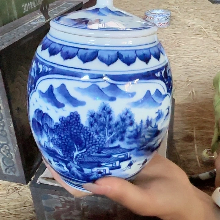 摆件景德镇高温陶瓷山水图