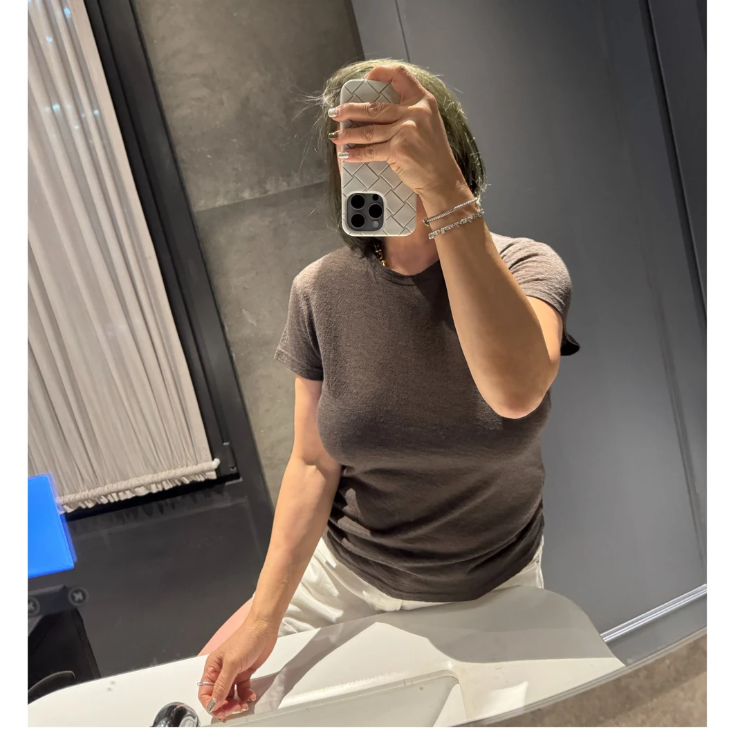 COCOLINDA  | 100%羊毛木棕色圆领短袖针织衫T5137