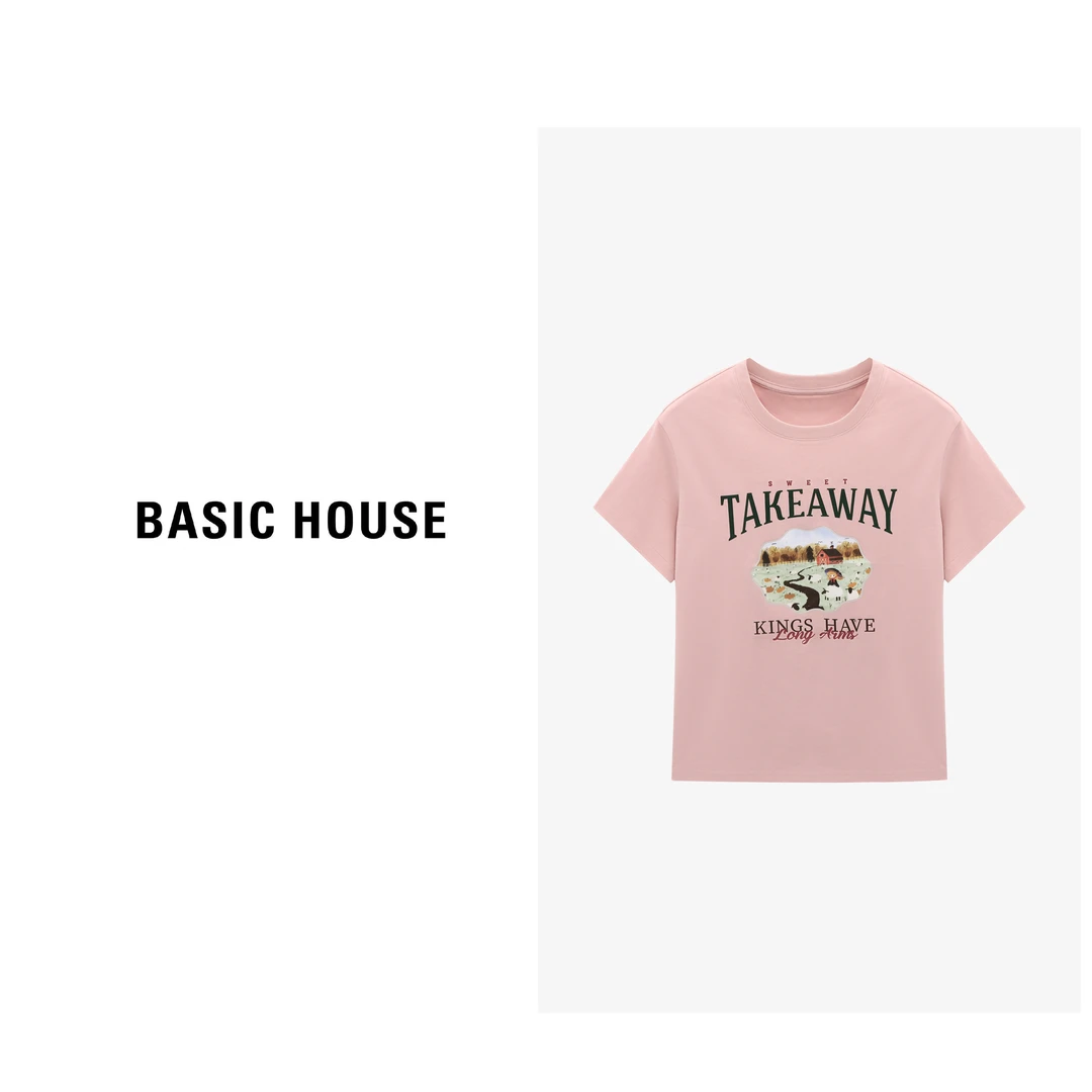 Basic House/百家好夏季宽松圆领百搭简约短袖T恤-B0625H5W072