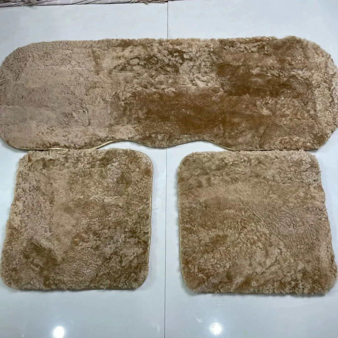 浅驼色羊毛羊皮汽车座垫三件套皮毛一体拼接坐垫