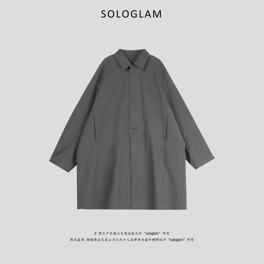 sologlam高支高密做旧酵素洗风衣大廓形款风翻领单排扣长风衣女