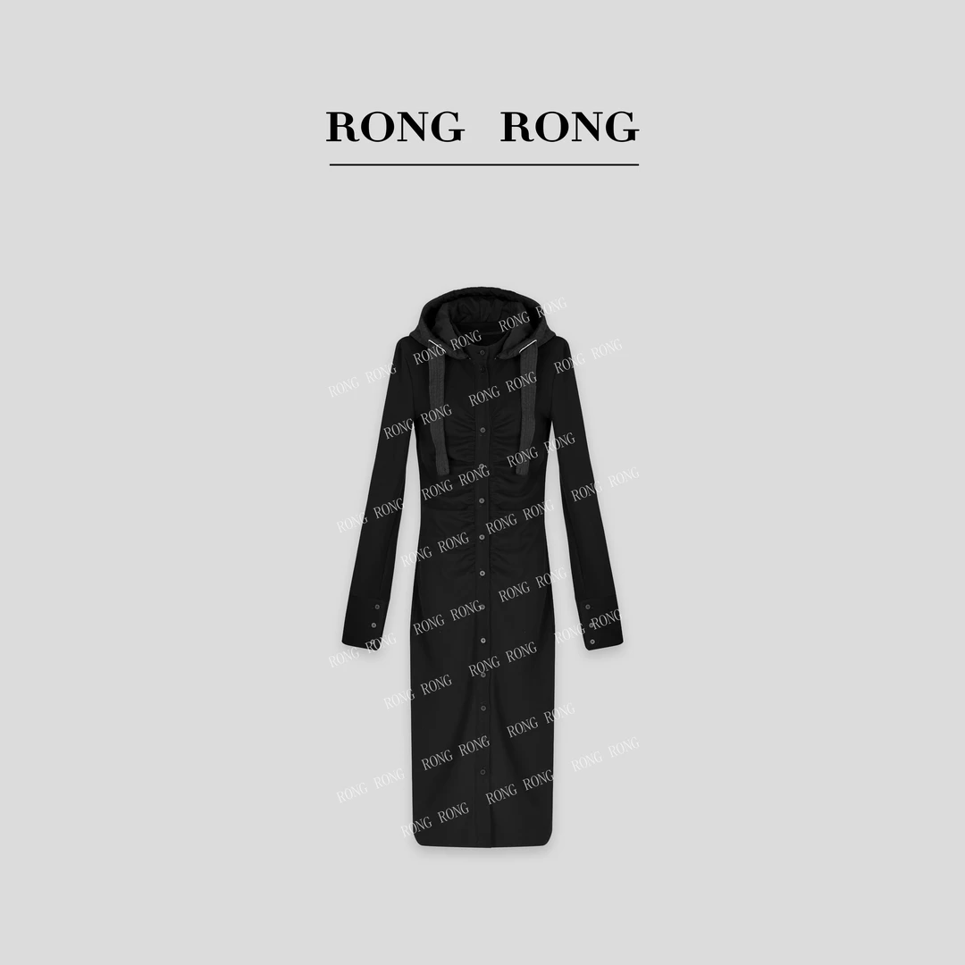 溶溶S【腰精女主】RONG 莫代尔拼接收腰显瘦连帽连衣裙 F-A8965901