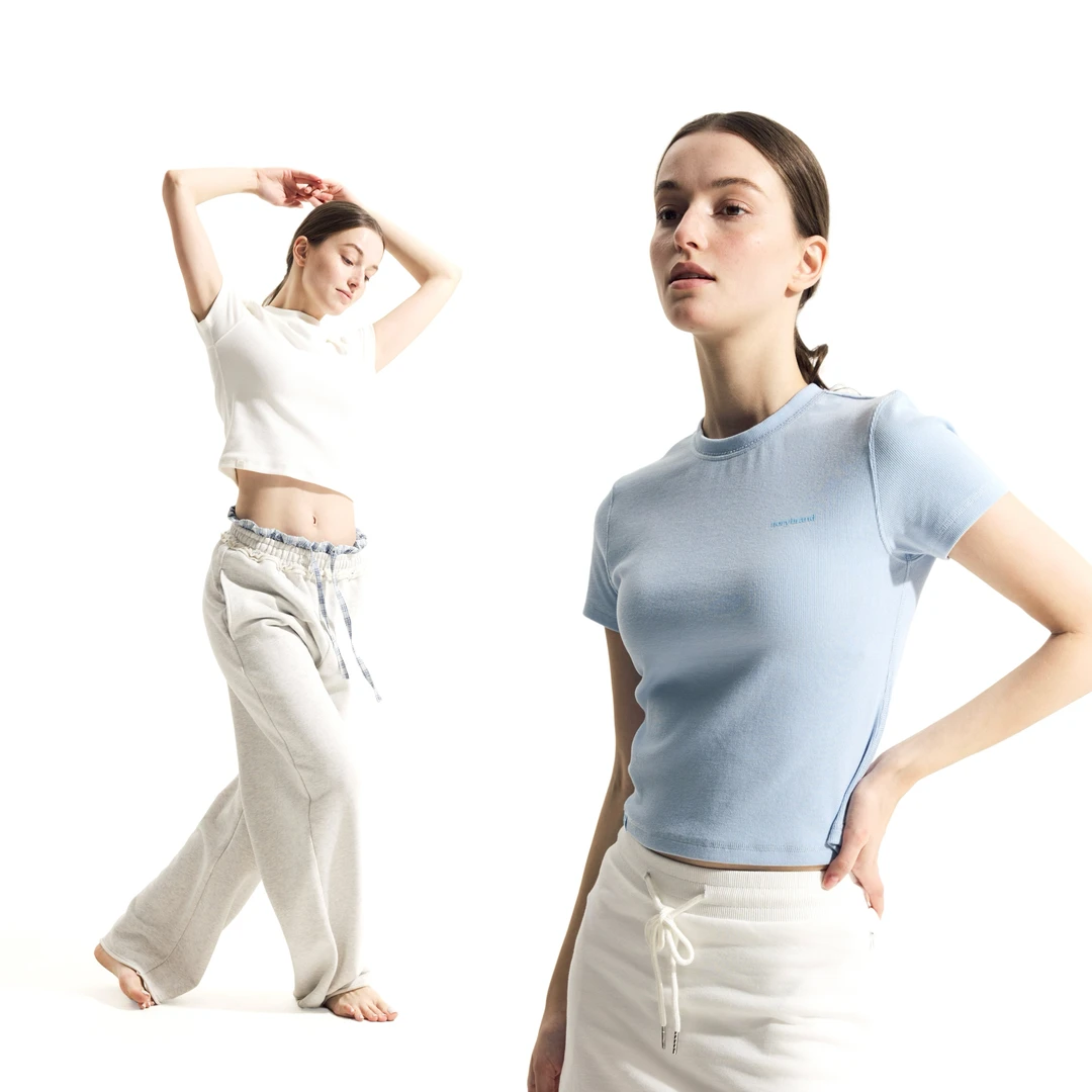 NORYBRAND 女生系列紧身基础款纯色上衣简约百搭短款T恤短袖