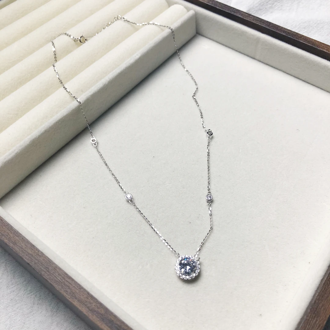 链子925银锆石 饰喜·925银锆石经典款项链爆闪锆石锁骨链