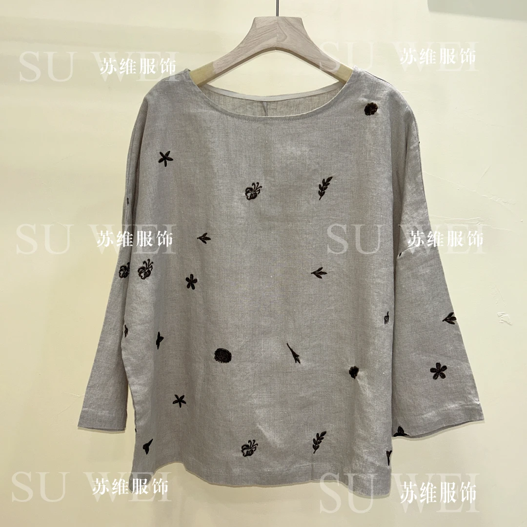 2580汉麻碎花短袖宽松型刺绣新中式T恤