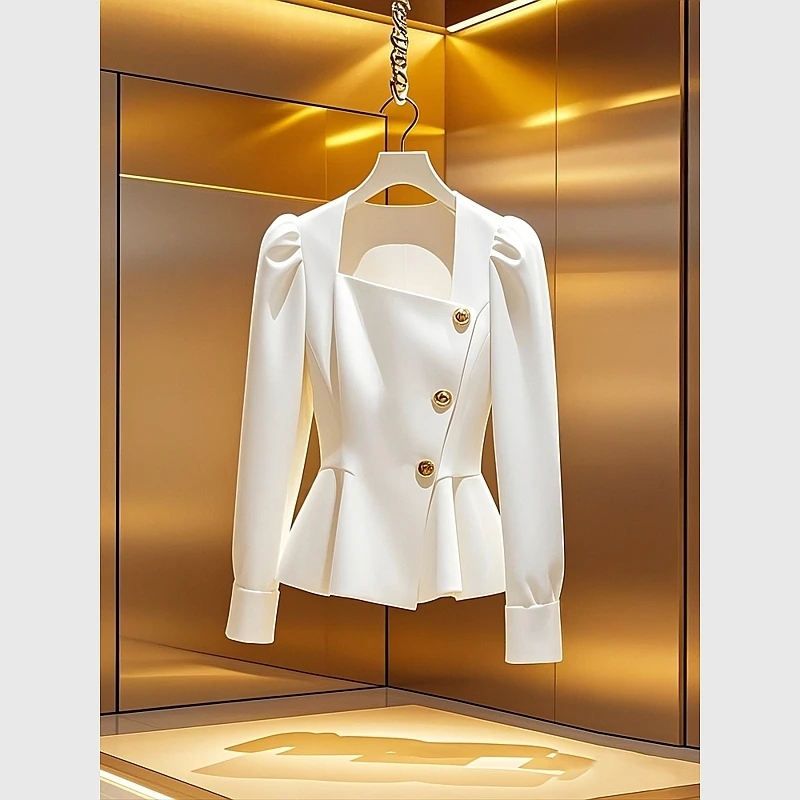 2025年春季法式高级感轻奢减龄洋气上衣女超好看独特白色收腰衬衫