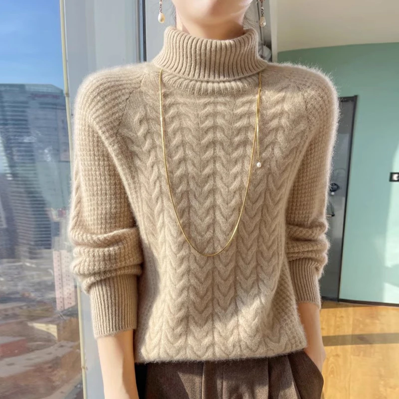 堆堆领100纯羊绒衫女士秋冬加厚时尚毛衣宽松百搭羊毛高领打底衫