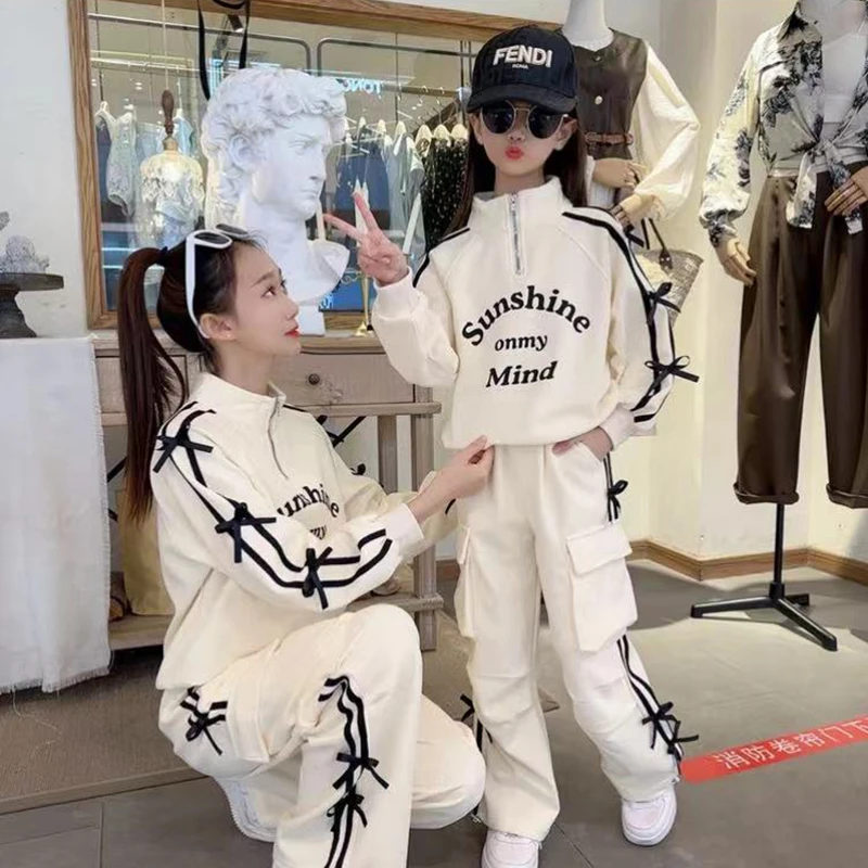 女童卫衣套装2025新款秋装大童春秋洋气运动服时髦秋季休闲亲子装