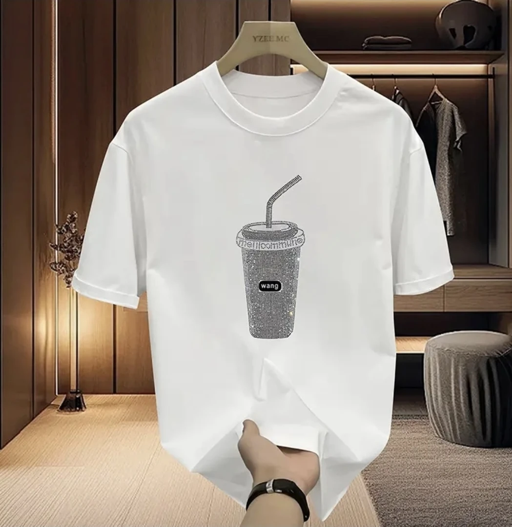 230克美式不透水杯印花时尚潮牌男女短袖t恤夏季简约个性纯棉半袖