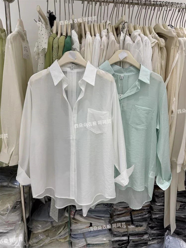 6033白色简约防晒衬衫薄款透气长袖设计感上衣春夏新款
