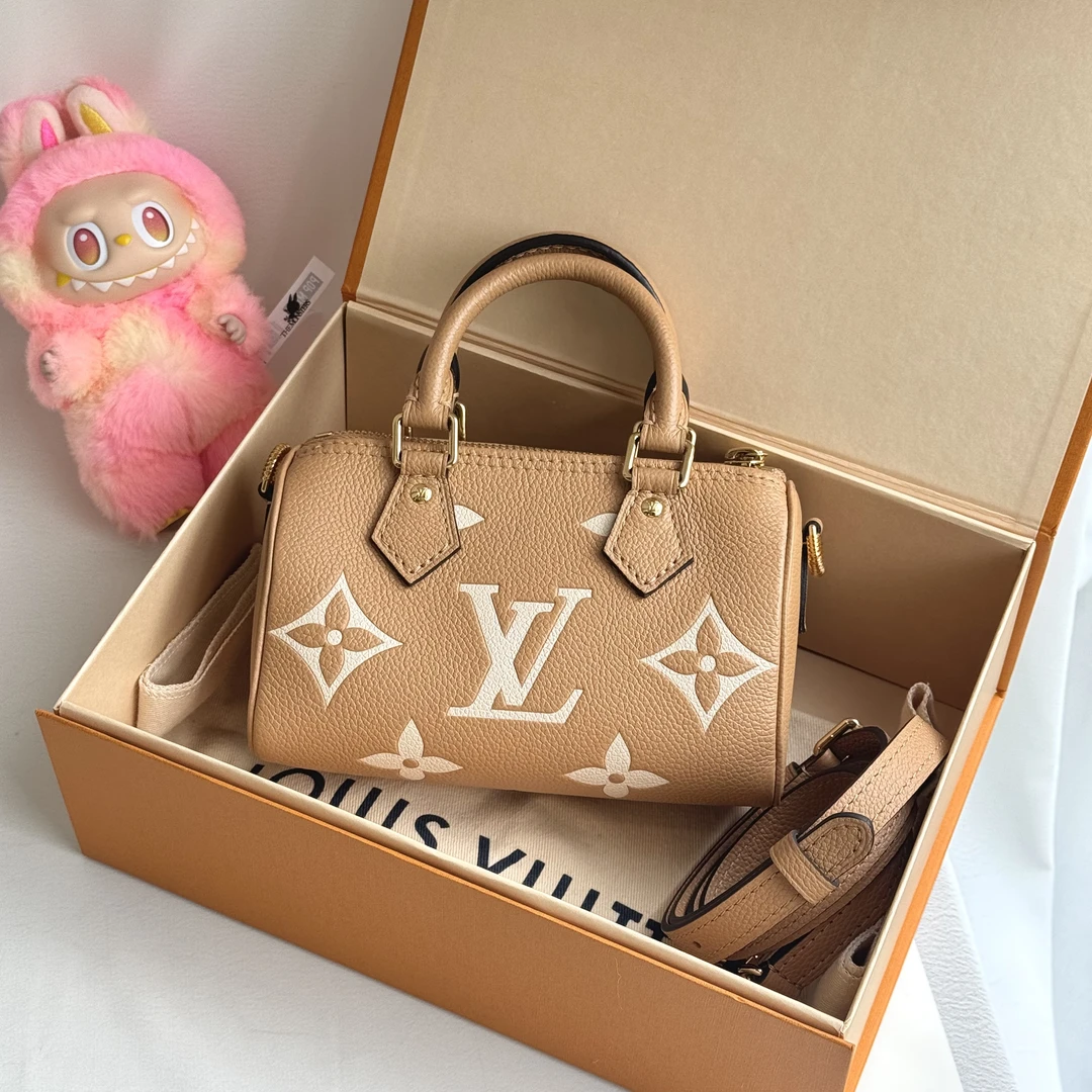 99新 LouisVuitton/路易威登 奶茶色限量Speedy Nano单肩包 芯片