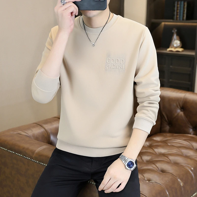 潮流简约圆领卫衣男秋季立体字母上衣宽松百搭时尚长袖打底T恤衫