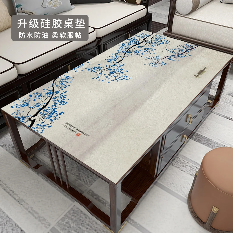 防水新中式桌布防油免洗茶几垫复古餐桌氛围垫子客厅防烫餐桌垫