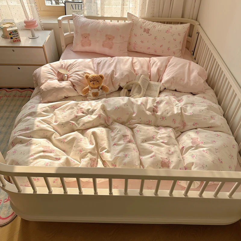 【L·W梨窝】ins小清新 全棉可爱卡通印花 少女心套件