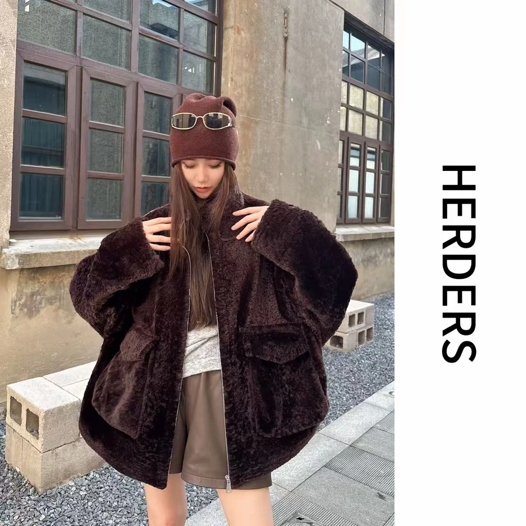 HERDERS 短款立领拉链款皮毛一体外套 52088
