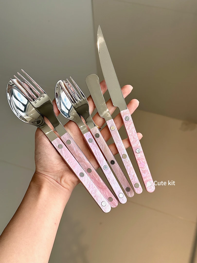 cute kit·304不锈钢餐具 韩系亚克力西餐刀叉勺奶油涂抹刀少女心