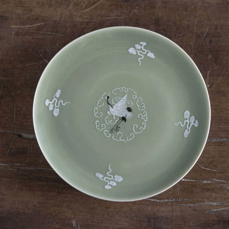 阿茶  青瓷飞鹤壶承（半斋S0006）