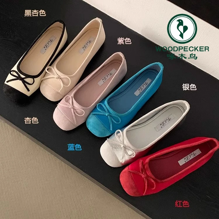 啄木鸟2025春季新款软底晚风鞋子法式蝴蝶结单鞋温柔平底芭蕾舞鞋