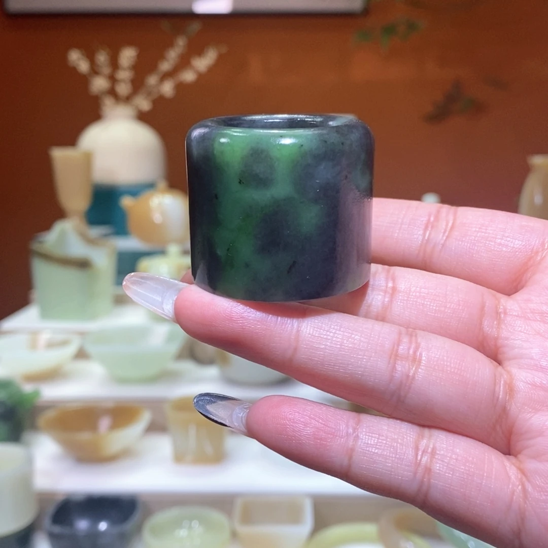 未镶嵌和田玉挂件碧玉飘花扳指23mm