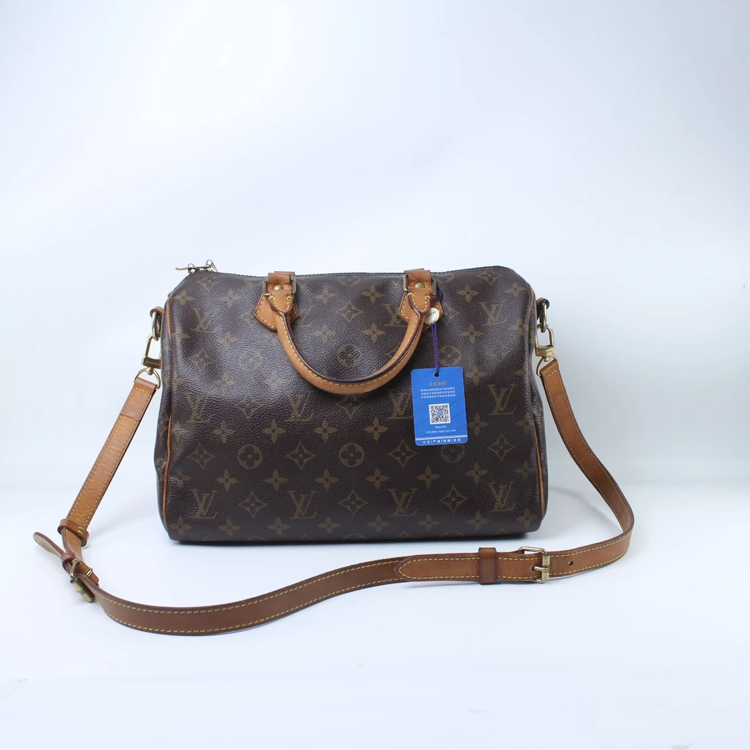 90新 LouisVuitton/路易威登 MB4111老花Speedy30肩带款枕头包