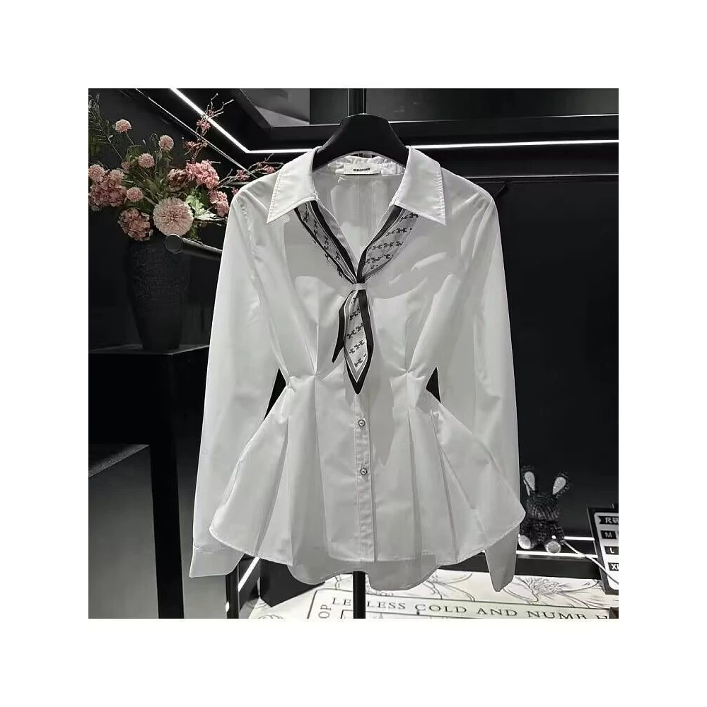 设计感春季丝巾飘带长袖衬衫女新款感气质收腰显瘦衬衣春秋上衣