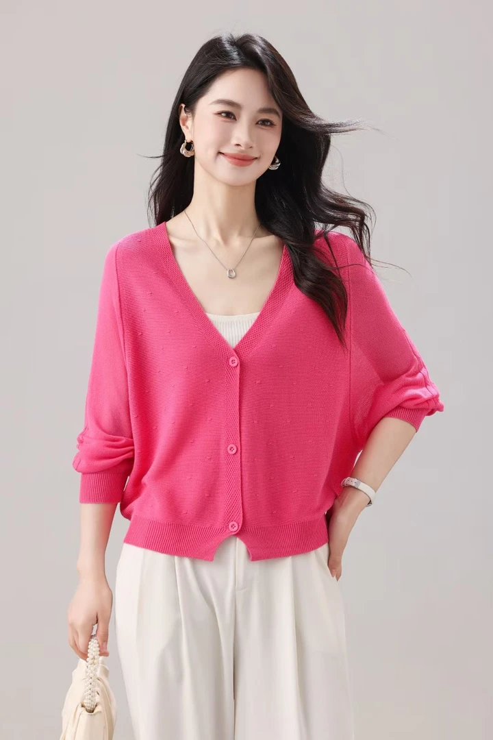 2025春夏季薄款针织开衫外搭宽松显瘦百搭长袖洋气针织上衣4410
