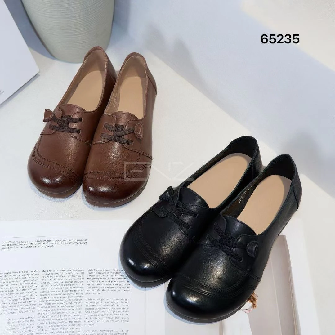 妈妈鞋奶奶鞋牛筋底牛皮中老年软面防滑软底舒适休闲复古圆头