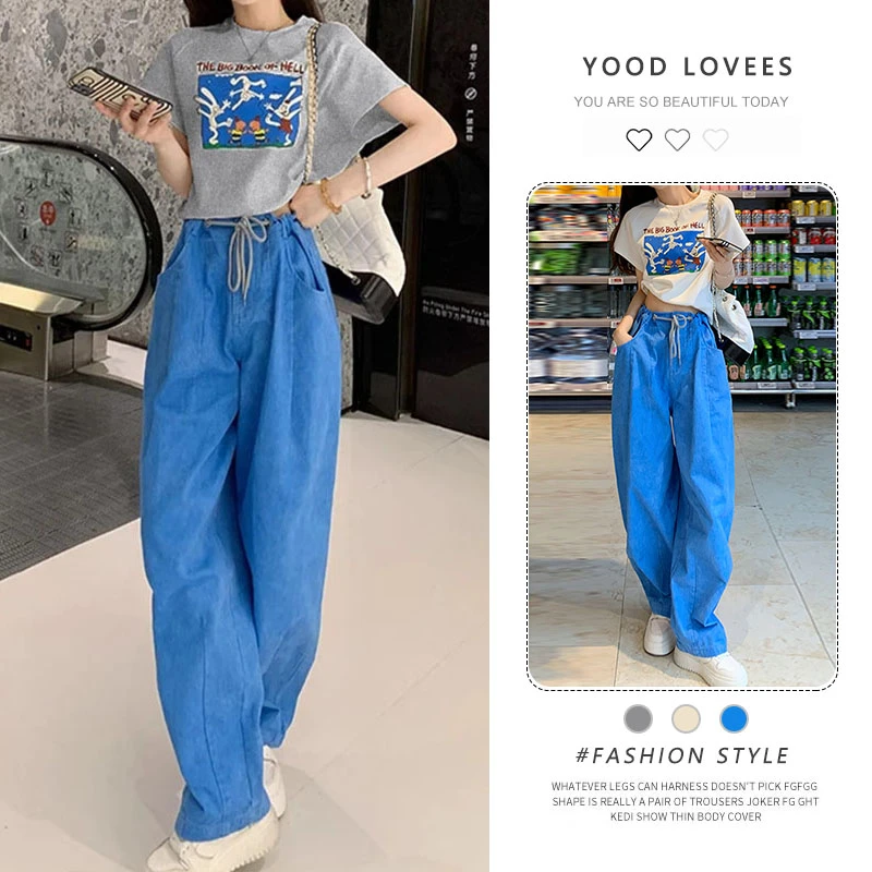 韩系复古印花T恤两件套女2025夏新款韩版宽松抽绳哈伦裤时尚套装