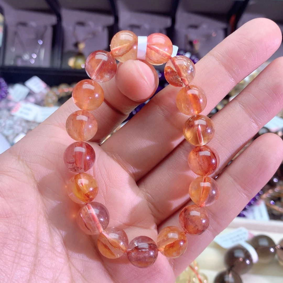 水晶手串未镶嵌佳红胶花手链11+