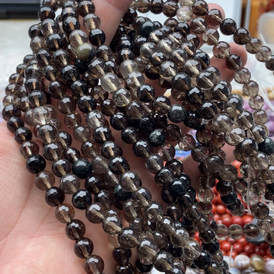 玛瑙/玉髓合金珠宝半成品一条装卡8mm茶晶切面珠
