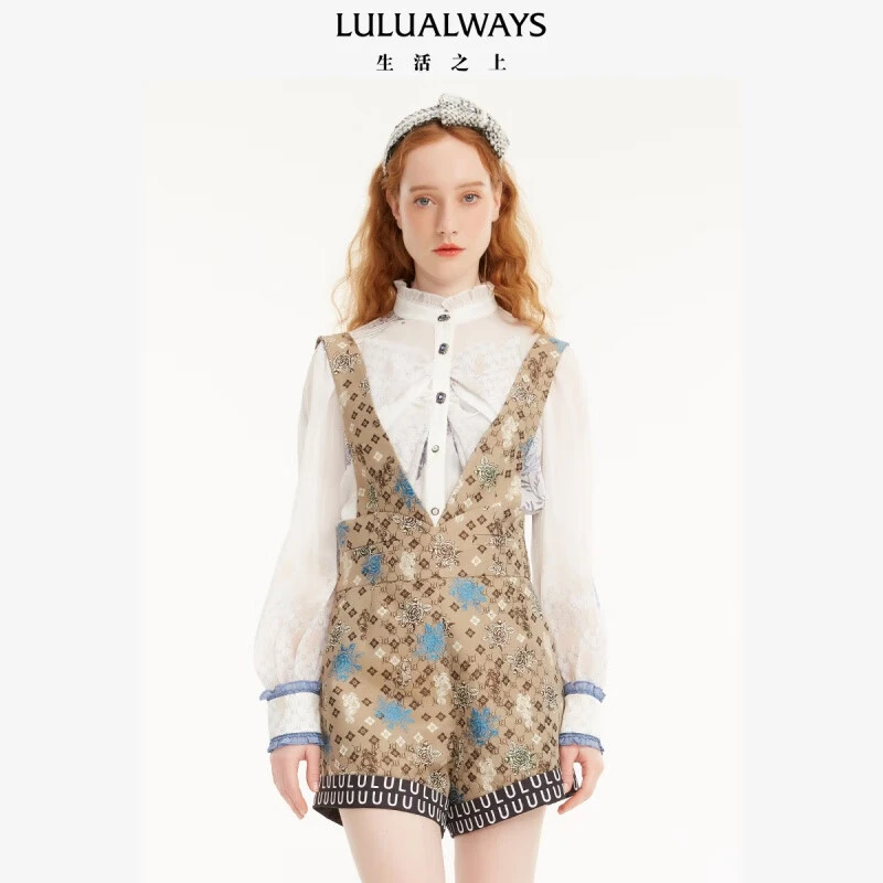 LULUALWAYS 23春季新款流行卡其色背带短裤女 卡其色 S