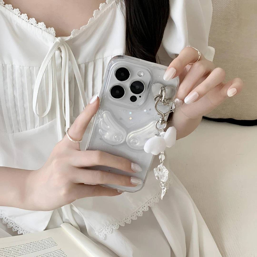 立体滴胶适用苹果17链条OPPO14vivo华为一加小米15翅膀挂链手机壳
