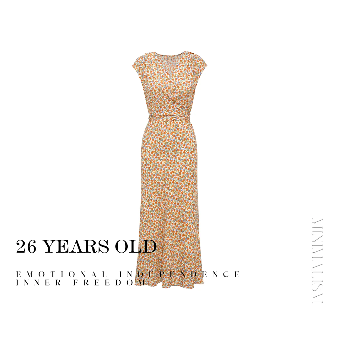 26YEARSOLDV领高腰无袖法式复古印花后背蝴蝶结连衣裙25SS-3347H