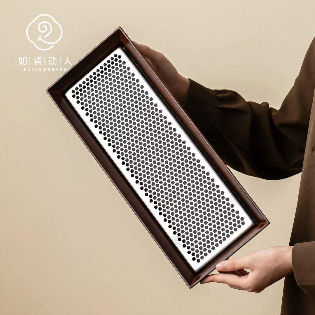 如瓷动人轻奢高级感铝合金竹茶盘小型家用茶台储水沥水托盘干泡盘