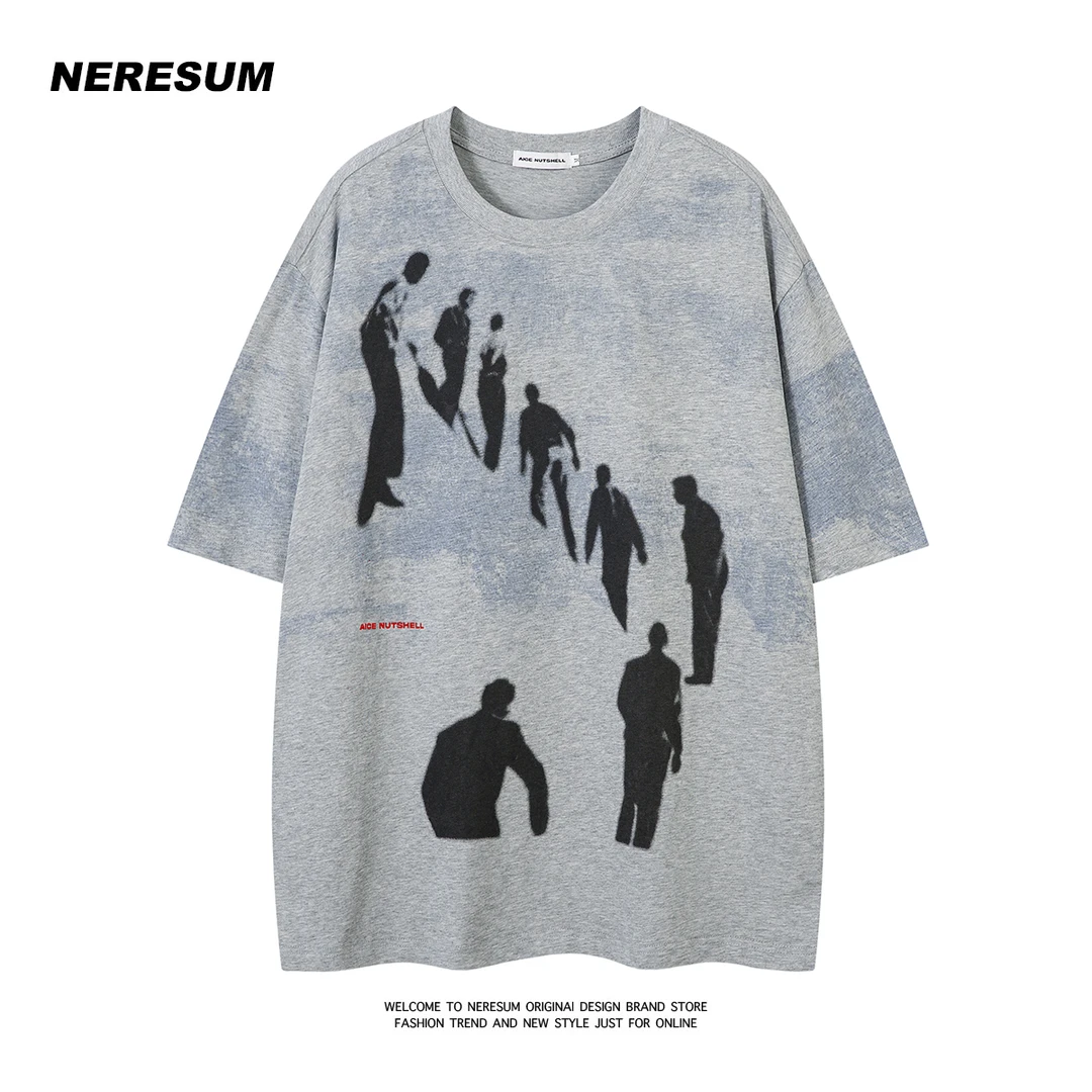 NERESUM美式街头人像剪影短袖T恤女夏季宽松潮牌情侣百搭休闲半袖