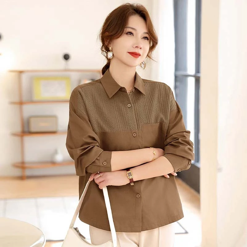 妈妈春装2025新款衬衫洋气长袖上衣50多岁中老年女装春秋薄款外套