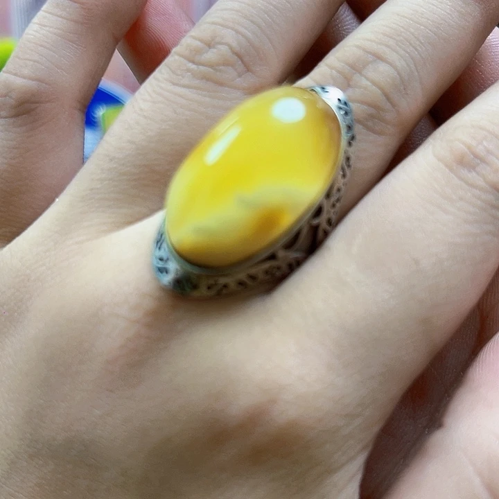 银S925镶嵌颈饰蜜蜡戒指